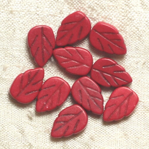 10pc - perles pierre turquoise synthèse feuilles 14mm rouge - 4558550034793