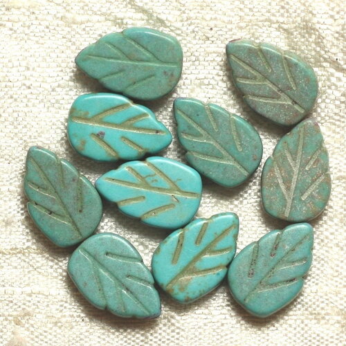 10pc - perles pierre turquoise synthèse feuilles 14mm bleu turquoise - 4558550034694