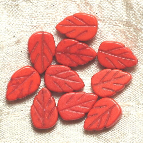 10pc - perles pierre turquoise synthèse feuilles 14mm orange - 4558550034557