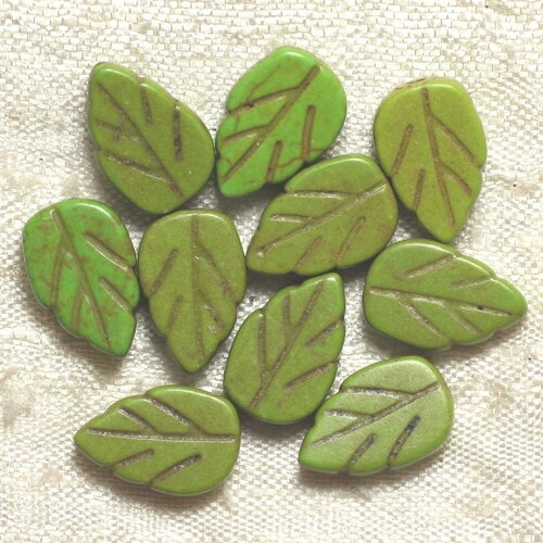 10pc - perles pierre turquoise synthèse feuilles 14mm vert - 4558550034441