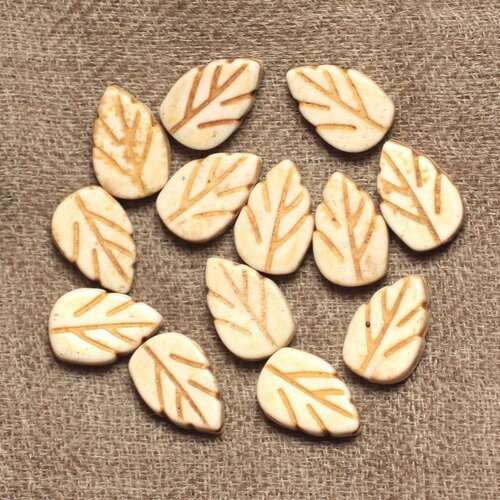 10pc - perles pierre turquoise synthèse feuilles 14mm blanc crème beige - 4558550033512