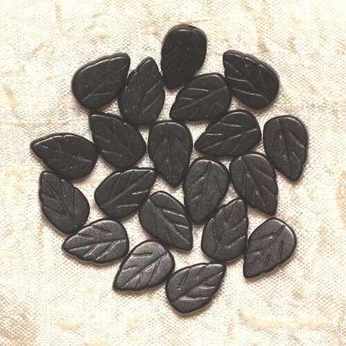 10pc - perles pierre turquoise synthèse feuilles 14mm noir - 4558550031921