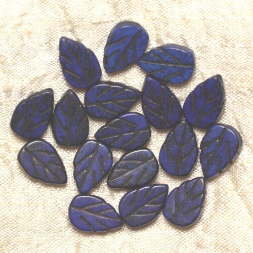 10pc - perles pierre turquoise synthèse feuilles 14mm bleu roi nuit - 4558550031617