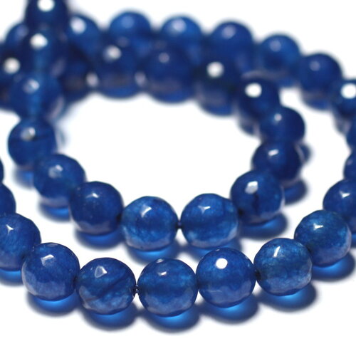 10pc - perles pierre jade boules facettées 10mm bleu roi nuit paon canard