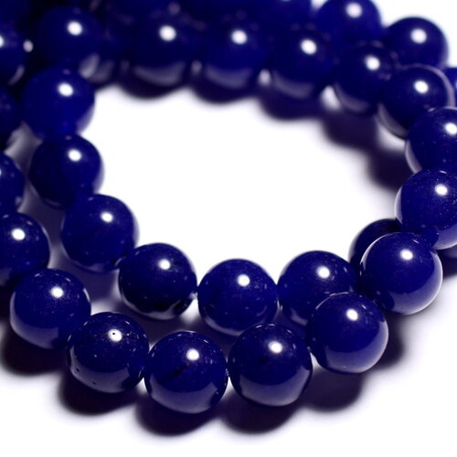 Fil 39cm 37pc environ - perles pierre jade boules 10mm bleu nuit