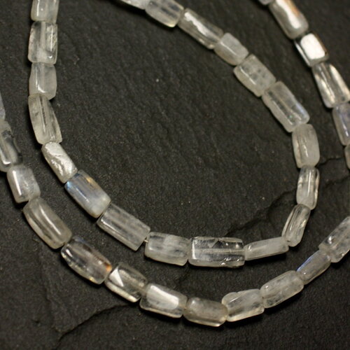 10pc - perles pierre de lune arc en ciel rectangles 6-9mm blanc bleu reflets