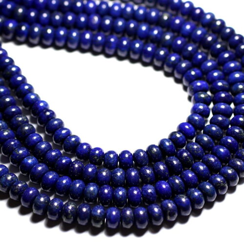 Fil 39cm 75pc environ - perles pierre lapis lazuli rondelles 8x5mm bleu roi nuit doré