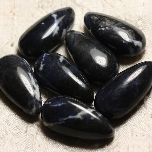 1pc - pendentif perle pierre sodalite goutte 40mm bleu noir blanc - 4558550013149