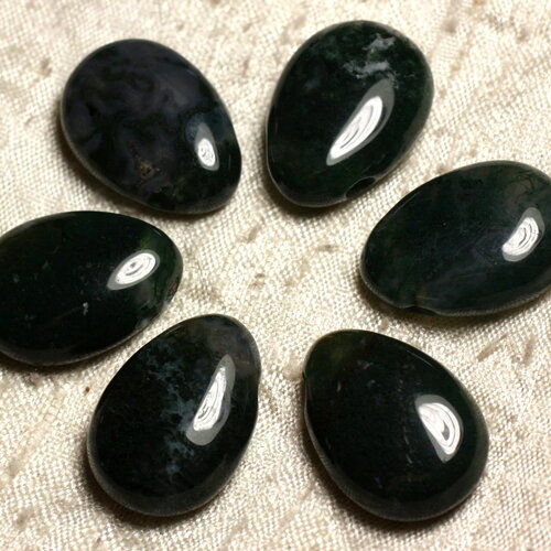 1pc - pendentif perle pierre agate mousse goutte 25mm vert noir blanc - 4558550019288