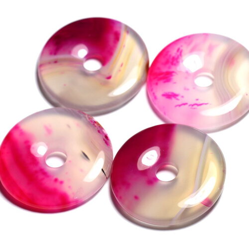 1pc - perle pendentif pierre - rond cercle anneau donut pi 40mm - agate rose blanc fuchsia - 4558550091383