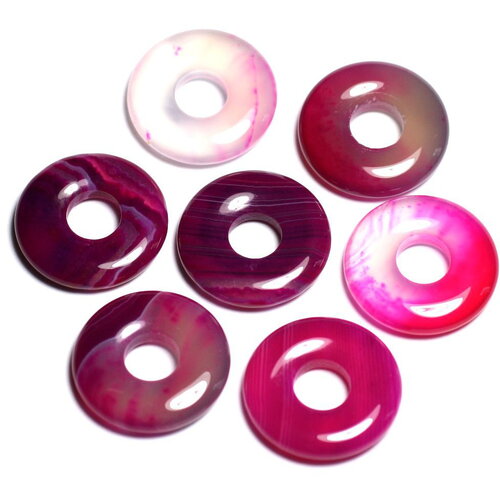 1pc - perle pendentif pierre - rond cercle anneau donut pi 20mm - agate rose blanc fuchsia - 4558550092045
