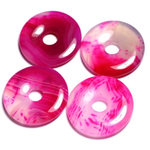 1pc - perle pendentif pierre - rond cercle anneau donut pi 30mm - agate rose blanc fuchsia - 4558550091734