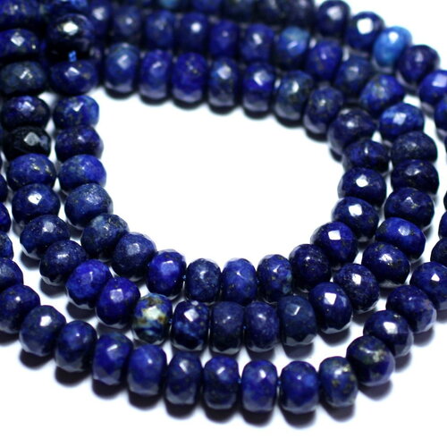 6pc - perles pierre lapis lazuli rondelles facettées 8x5mm bleu roi nuit doré - 8741140007857