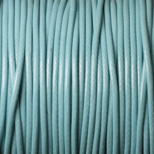 Bobine 90 mètres environ - fil corde cordon coton ciré enduit rond 1.5mm bleu clair turquoise