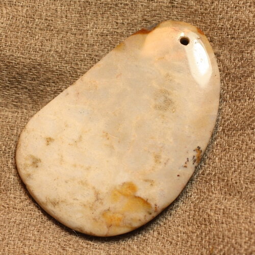 N15 - pendentif pierre corail fossile 55mm goutte ovale blanc beige gris marron - 4558550022684