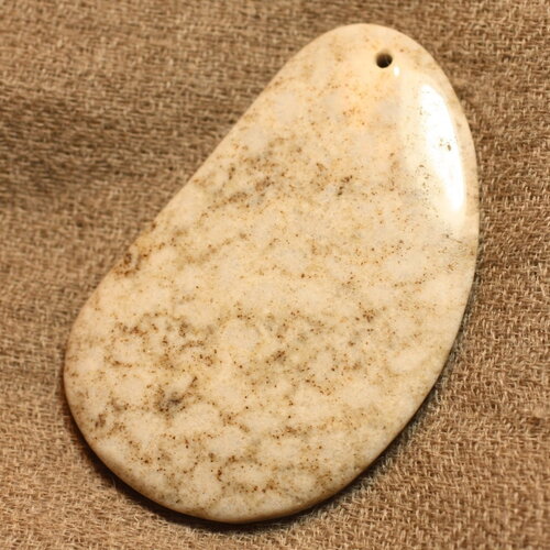 N10 - pendentif pierre corail fossile 55mm goutte ovale blanc beige gris marron - 4558550024282