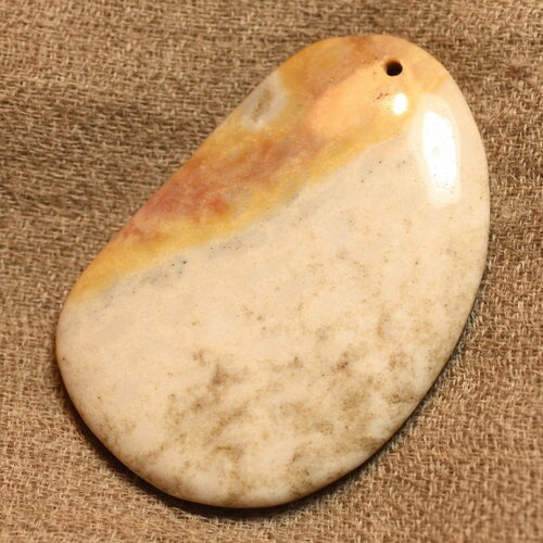 N9 - pendentif pierre corail fossile 55mm goutte ovale blanc beige gris marron - 4558550021137