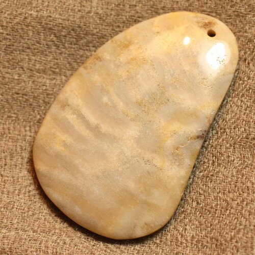 N7 - pendentif pierre corail fossile 55mm goutte ovale blanc beige gris marron - 4558550021618