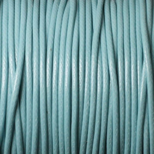 5 mètres - fil corde cordon coton ciré enduit rond 1.5mm bleu clair turquoise - 4558550019325