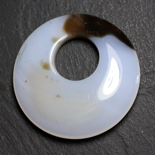 Perle pendentif pierre - agate rond donut cercle 43mm blanc marron n10 - 8741140004900