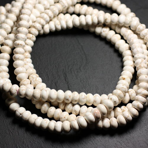Fil 39cm 76pc environ - perles pierre magnésite rondelles 9x5mm blanc crème beige