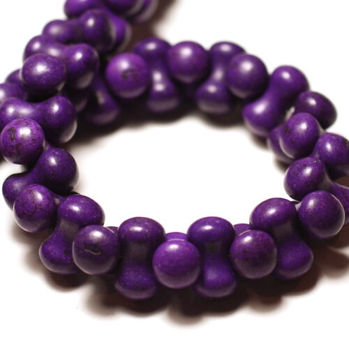Fil 39cm 67pc environ - perles pierre turquoise synthèse tube os osselet 14x8mm violet