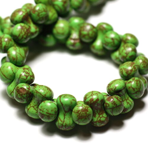 Fil 39cm 67pc environ - perles pierre turquoise synthèse tube os osselet 14x8mm vert
