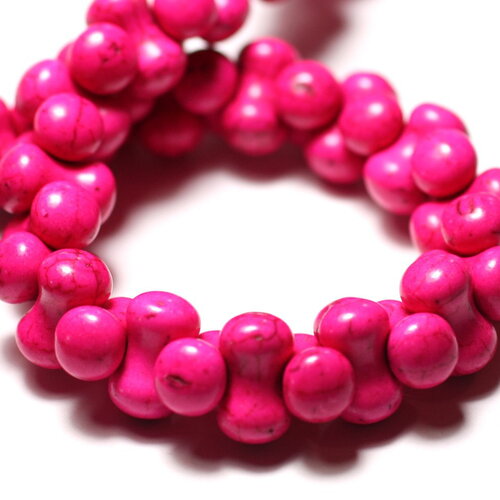 Fil 39cm 67pc environ - perles pierre turquoise synthèse tube os osselet 14x8mm rose fluo