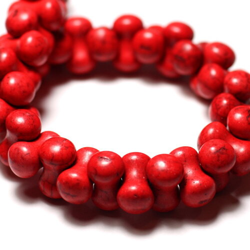Fil 39cm 67pc environ - perles pierre turquoise synthèse tube os osselet 14x8mm rouge