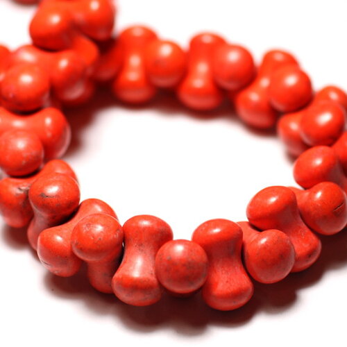 Fil 39cm 67pc environ - perles pierre turquoise synthèse tube os osselet 14x8mm orange