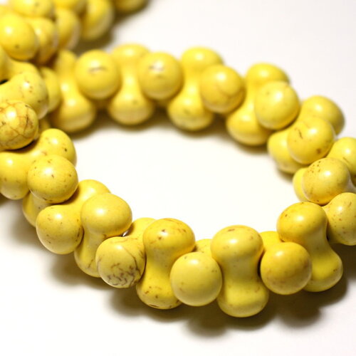 Fil 39cm 67pc environ - perles pierre turquoise synthèse tube os osselet 14x8mm jaune