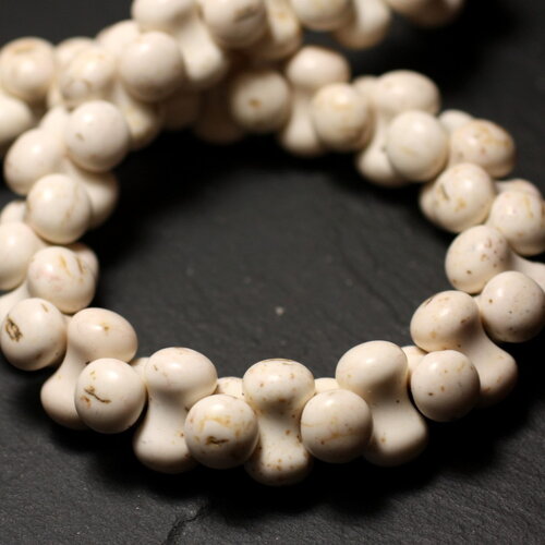 Fil 39cm 67pc environ - perles pierre turquoise synthèse tube os osselet 14x8mm blanc crème