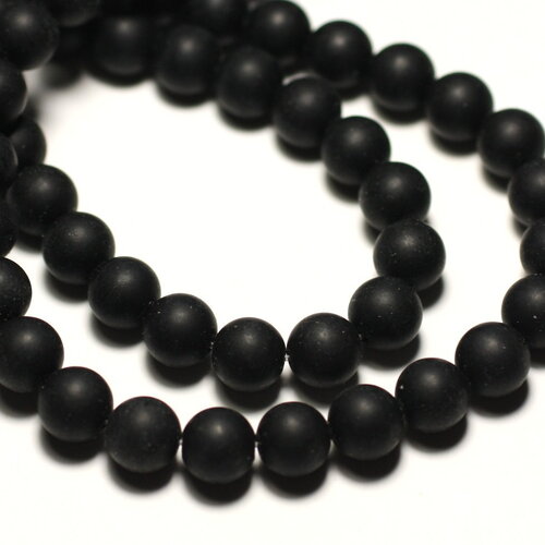 Fil 39cm 65pc environ - perles pierre jaspe boules 6mm noir mat sablé givré