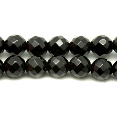 5pc - perles pierre onyx noir boules rondes facettées 10mm - 4558550037763