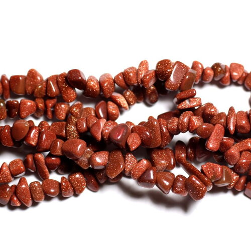 Fil 89cm 250pc environ - perles pierre soleil synthèse rocailles chips 5-10mm marron orange paillettes