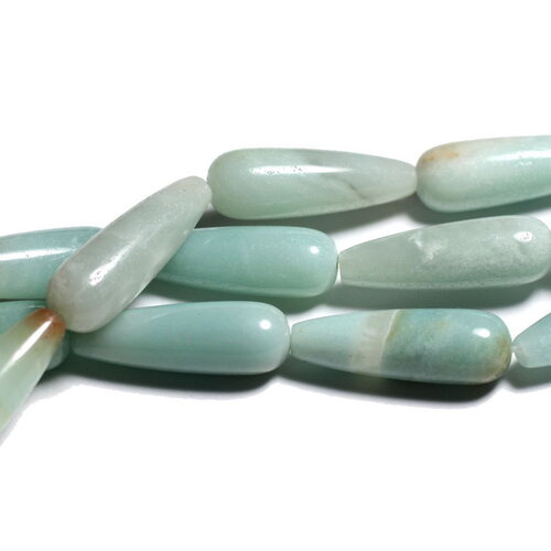 Fil 39cm 13pc environ - perles pierre amazonite goutte 30x10mm bleu vert blanc turquoise