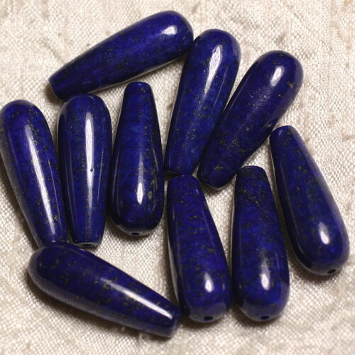 Fil 39cm 13pc environ - perles pierre lapis lazuli gouttes 30x10mm bleu nuit doré