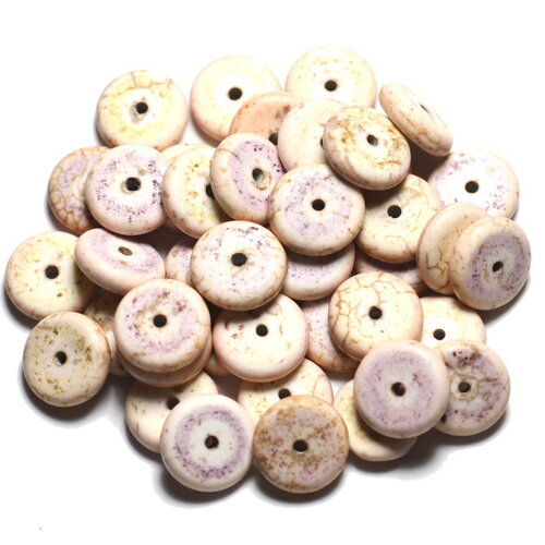 20pc - perles pierre turquoise synthèse rondelles 12mm blanc crème beige - 4558550016355