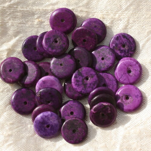 20pc - perles pierre turquoise synthèse rondelles 12mm violet - 4558550016287