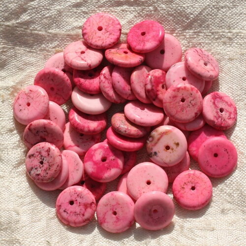 20pc - perles pierre turquoise synthèse rondelles 12mm rose clair fluo - 4558550016270