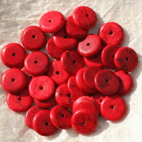 20pc - perles pierre turquoise synthèse rondelles 12mm rouge - 4558550016201