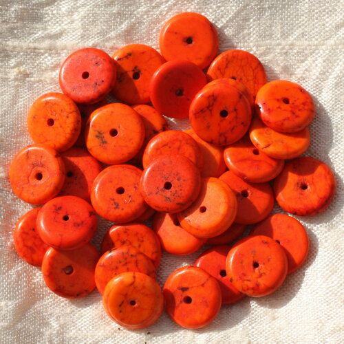 20pc - perles pierre turquoise synthèse rondelles 12mm orange - 4558550016300