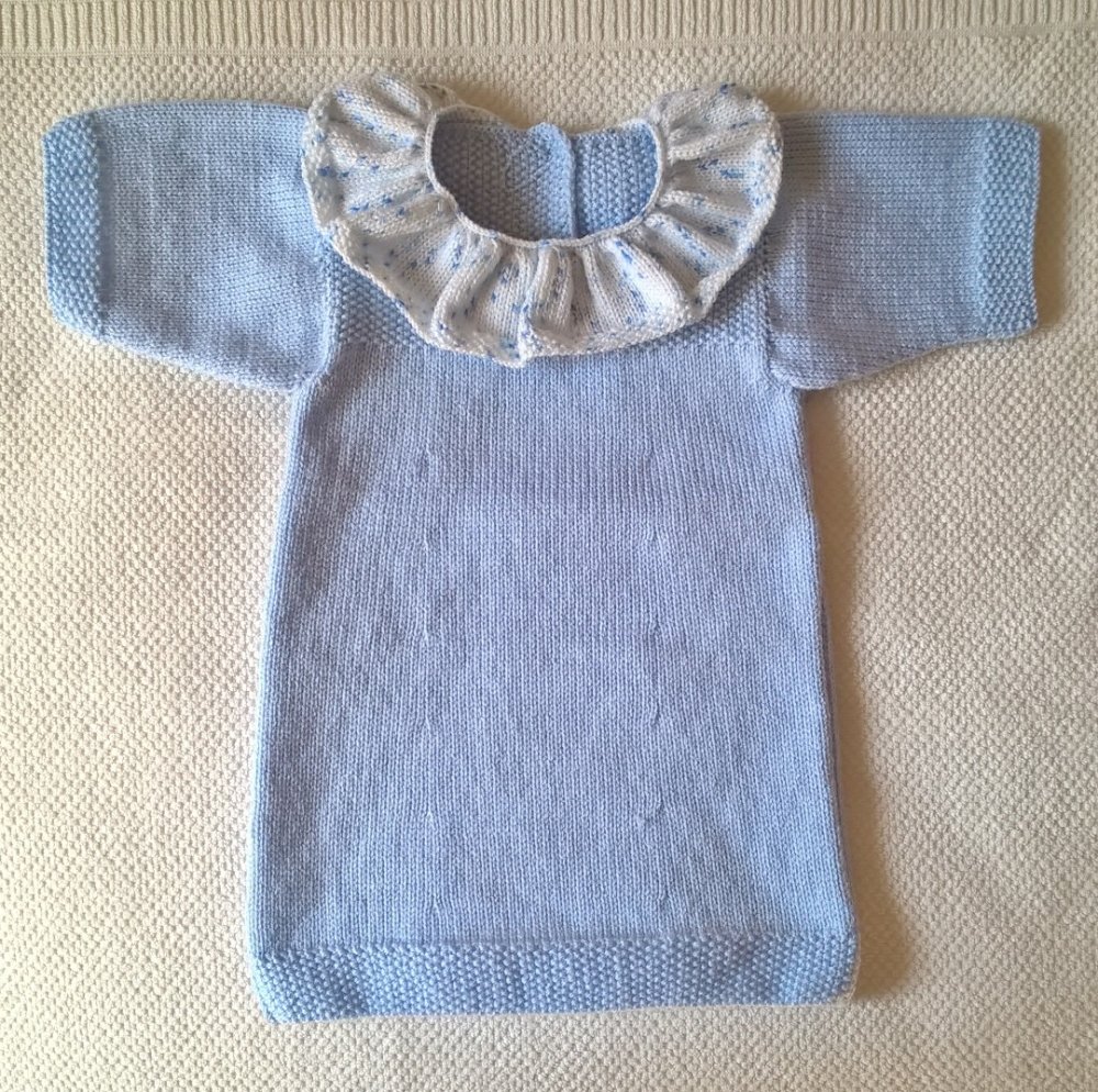 Robe Bleu Ciel Col Blanc Chine Bleu Pour Bebe De 6 Mois Tricot Fait Main Un Grand Marche