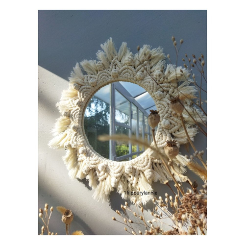 Miroir macramé , cadeau tendance, couleur naturelle, décoration murale