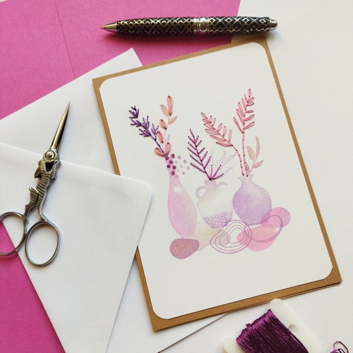 Carte de voeux, carte faite main, carte tamponnée/brodée