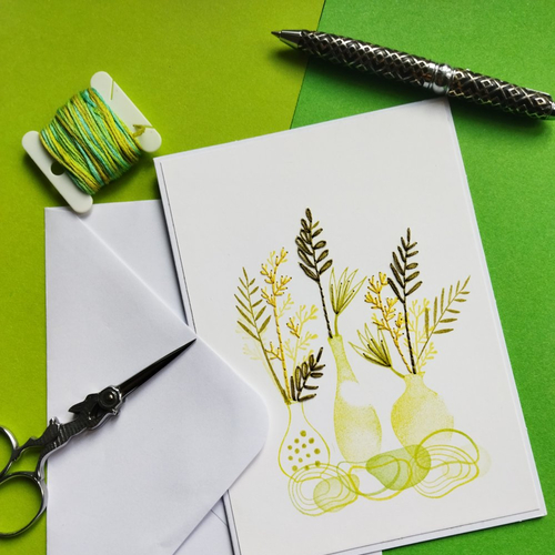 Carte de voeux, carte faite main, carte tamponnée/brodée