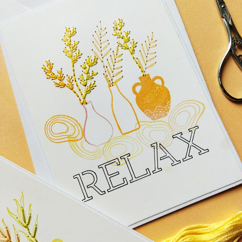 Carte de voeux, "relax" carte faite main, carte tamponnée/brodée