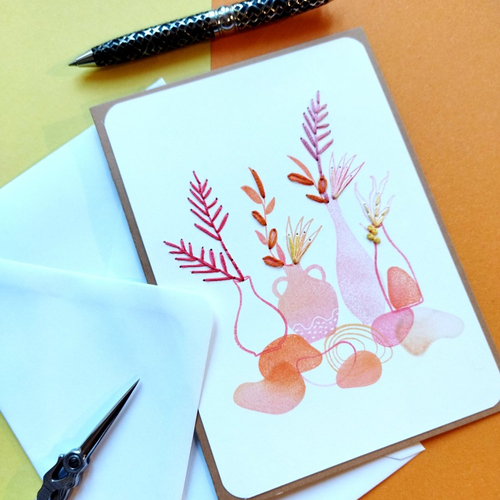 Carte de voeux, carte faite main, carte tamponnée/brodée