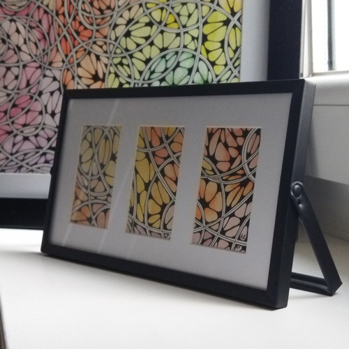 Cadre déco, tableau zia , triptyque , aquarelle colorée.