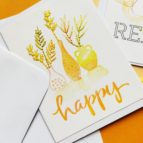 Carte de voeux, "happy " carte faite main, carte tamponnée/brodée